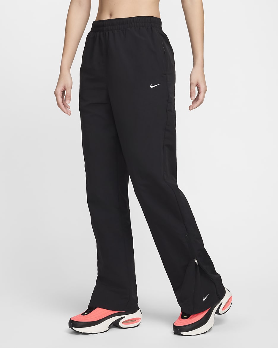 Nike Sportswear Essential Women's UV High-Waisted Open-Hem Zip Trousers - Black/White