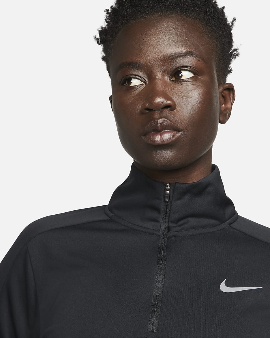 Nike Dri-FIT Pacer Damen-Pullover mit Viertelreißverschluss - Schwarz