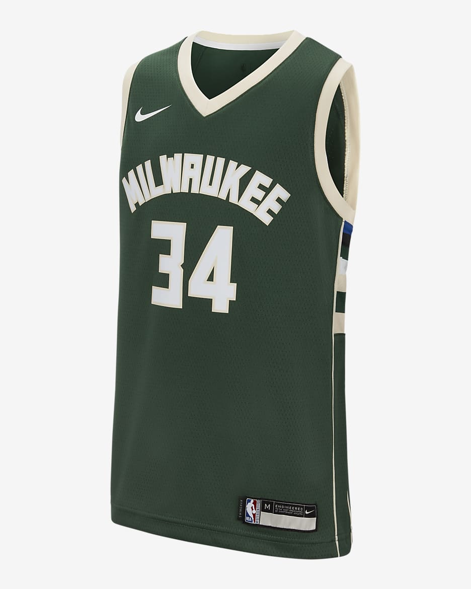 Icon Edition Swingman Jersey (Milwaukee Bucks) Older Kids' Nike NBA Jersey - Fir/Flat Opal