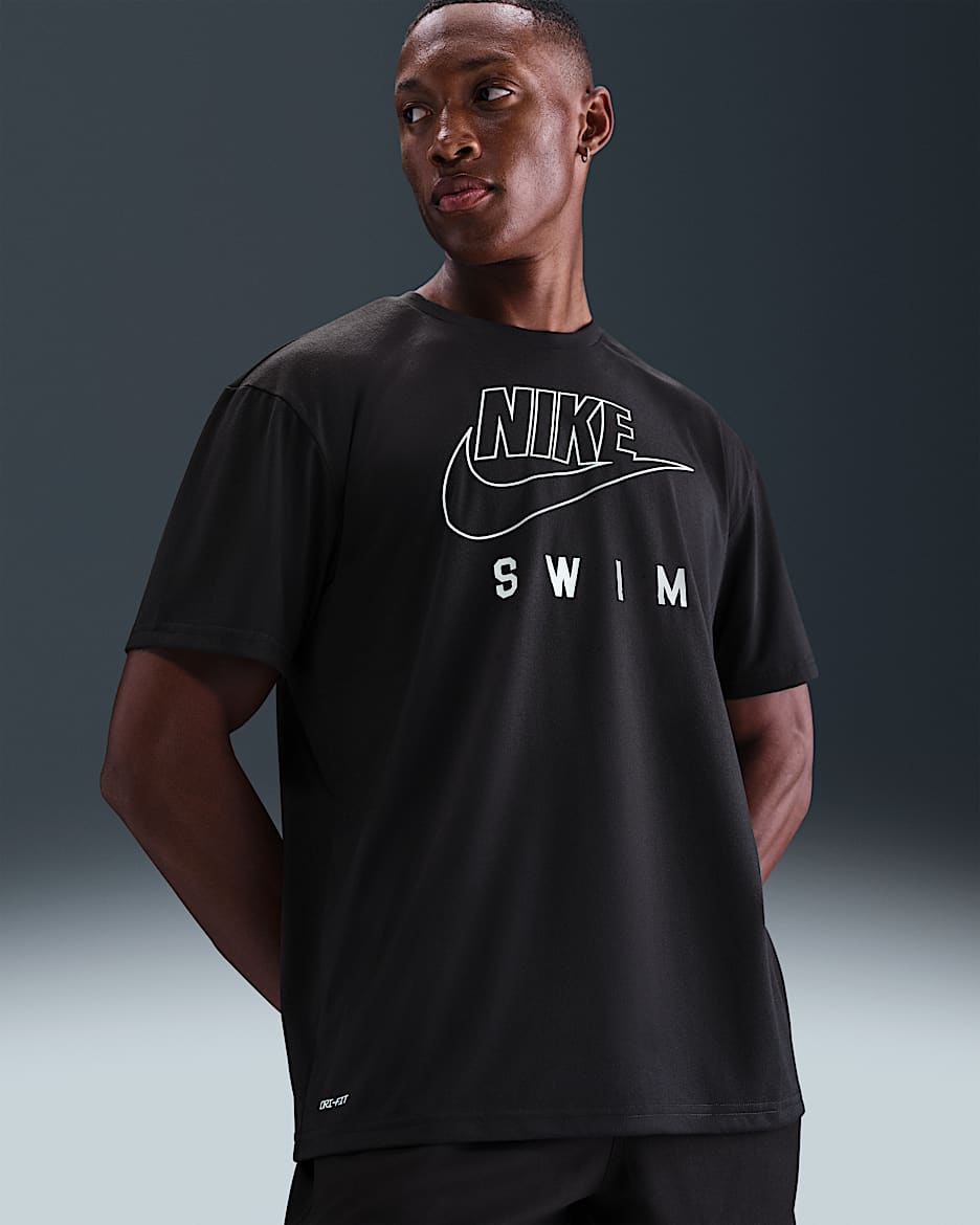 Playera de manga corta para hombre Nike Swim Swoosh Hydroguard - Negro