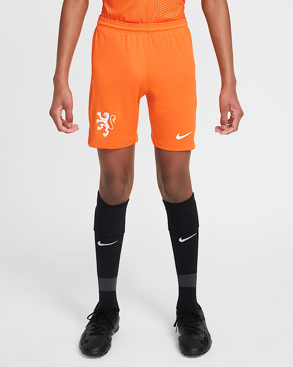 Netherlands 2025/26 Stadium Home Older Kids' Nike Dri-FIT Football Replica Shorts - Safety Orange/White