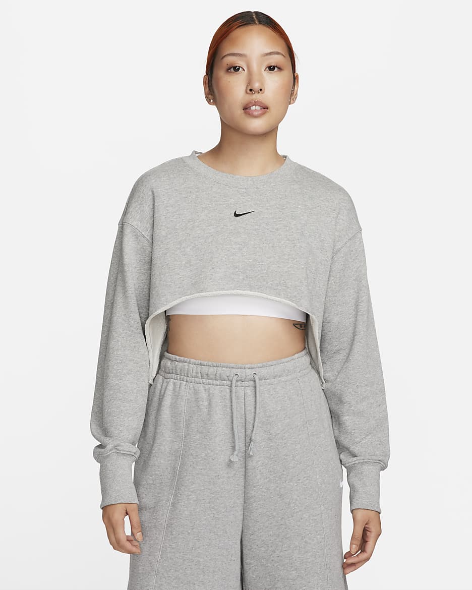 Nike Sportswear 女款法國毛圈布圓領短版上衣 - Dark Grey Heather/黑色