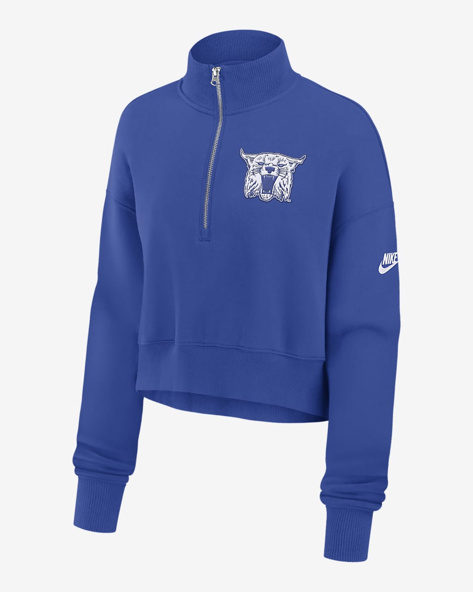 Kentucky Wildcats Legacy Elevated Logo Women's Nike College Cropped 1/4-Zip Crew - Royal