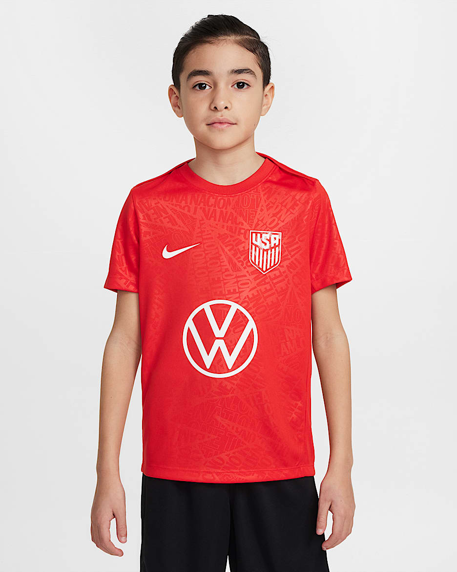 USMNT Academy Pro Big Kids' Nike Dri-FIT Soccer Pre-Match Short-Sleeve Top - Challenge Red/White