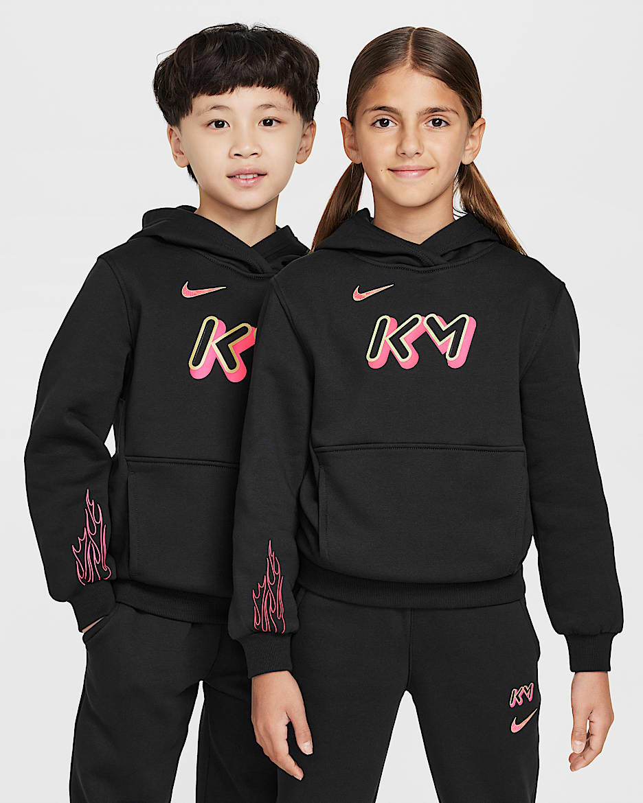 Sudadera con gorro de fútbol para niños talla grande Kylian Mbappé Club Fleece - Negro/Hiperrosa/Oro metalizado