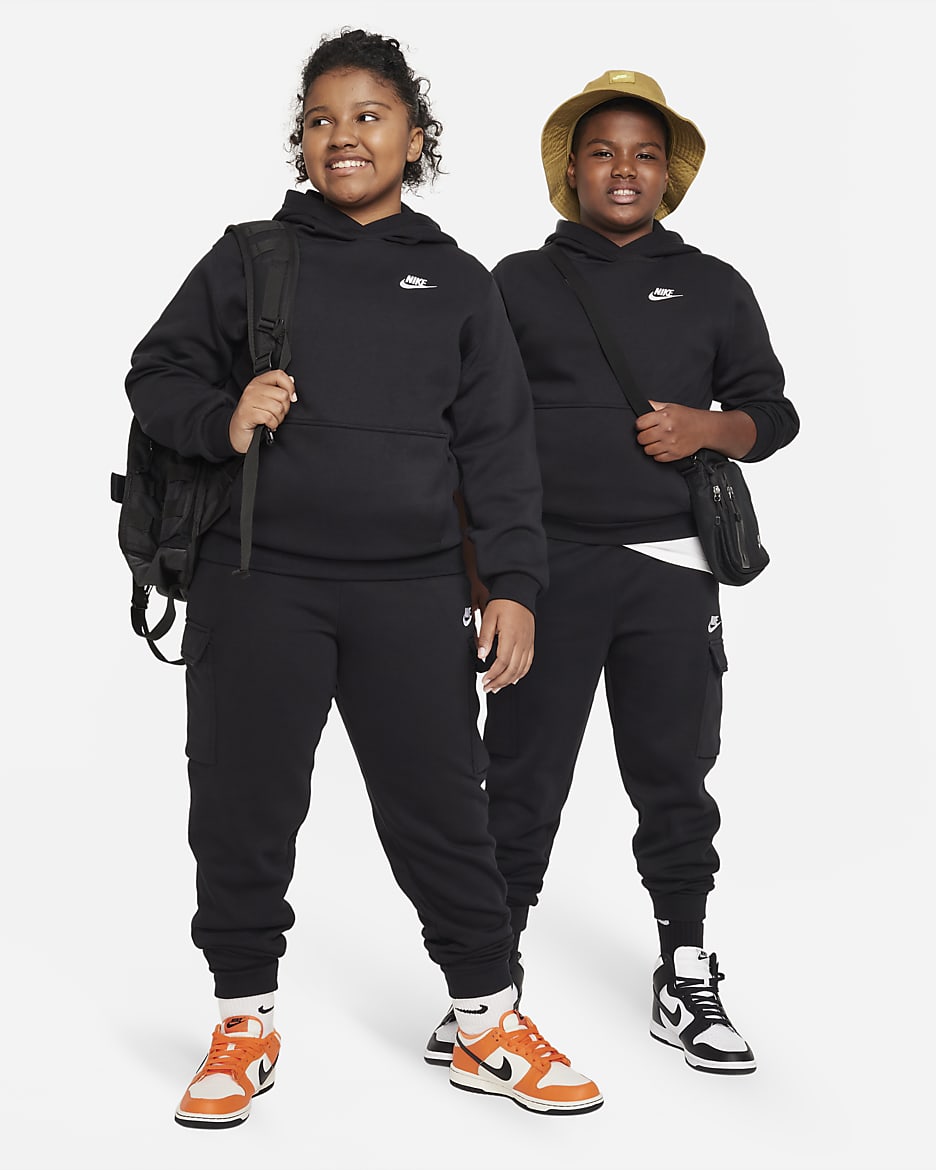 Nike Sportswear Club Fleece Older Kids' Cargo Trousers (extended size) - Black/Black/White