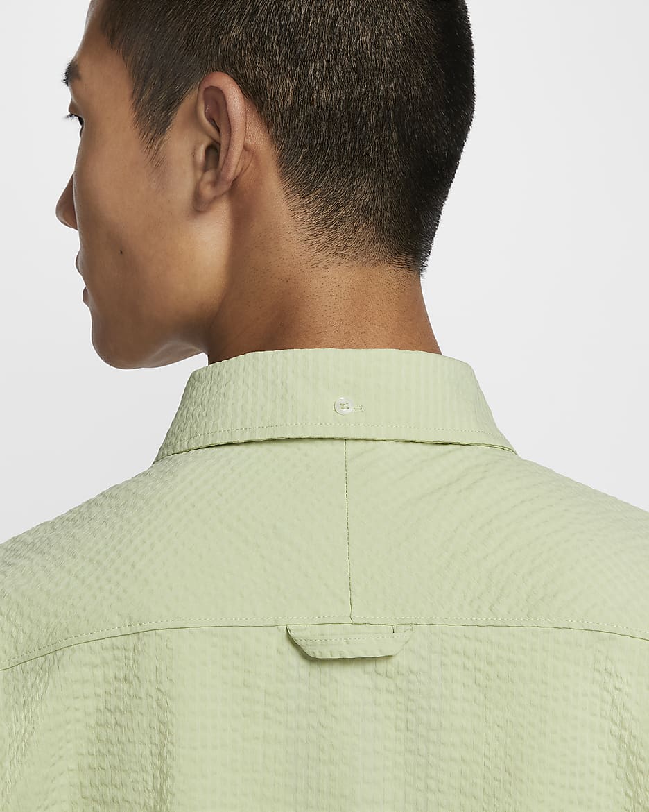 Nike Life Men's Short-Sleeve Seersucker Button-Down Shirt - Olive Aura/Olive Aura