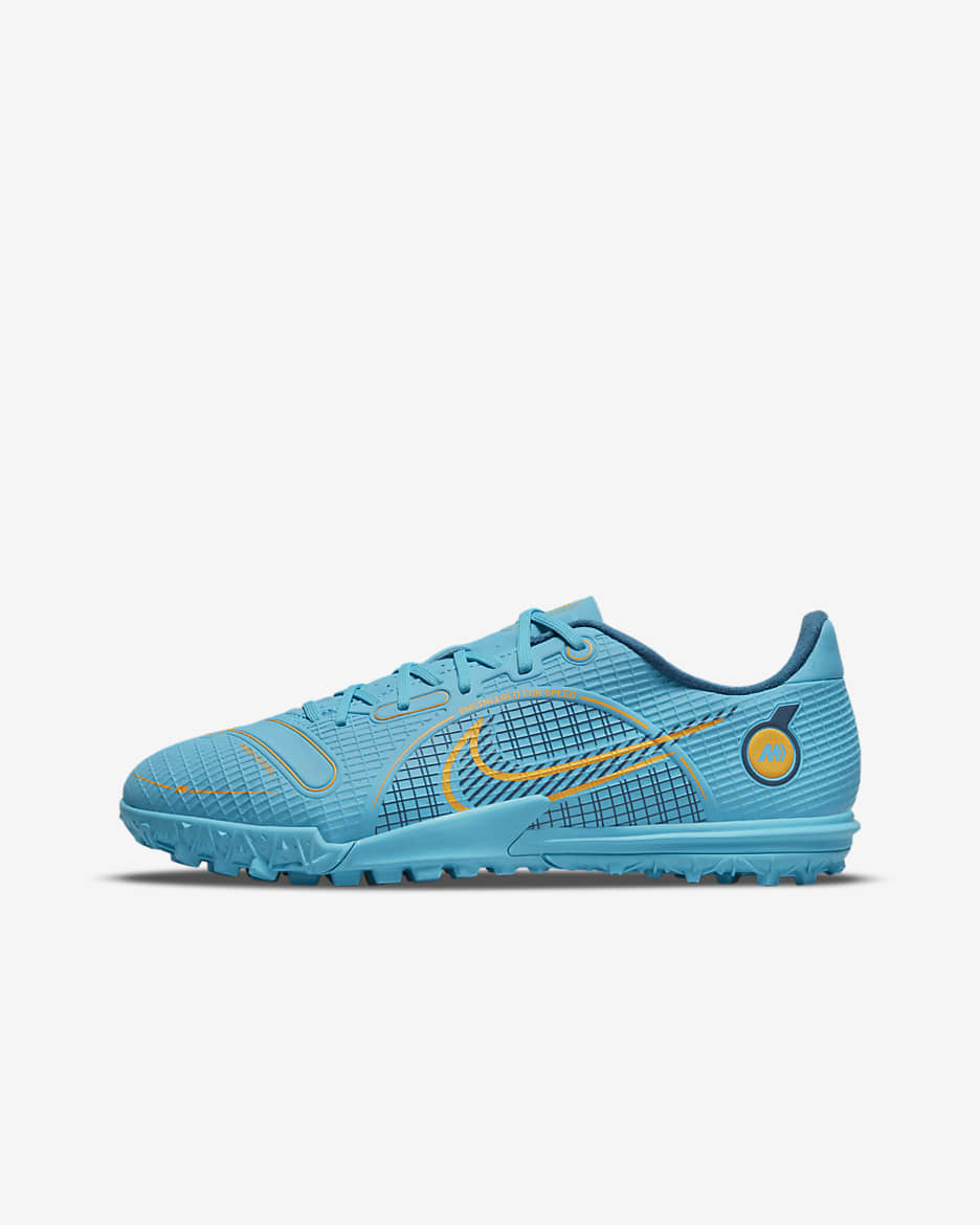 Calzado de fútbol para pasto sintético (turf) para niños talla pequeña/grande Nike Jr. Mercurial Vapor 14 Academy TF - Azul cloro/Marina/Naranja láser