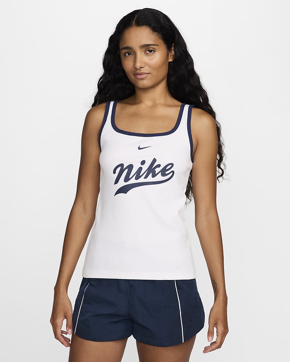 Nike Sportswear Women's Square-Neck Tank Top - White/Midnight Navy