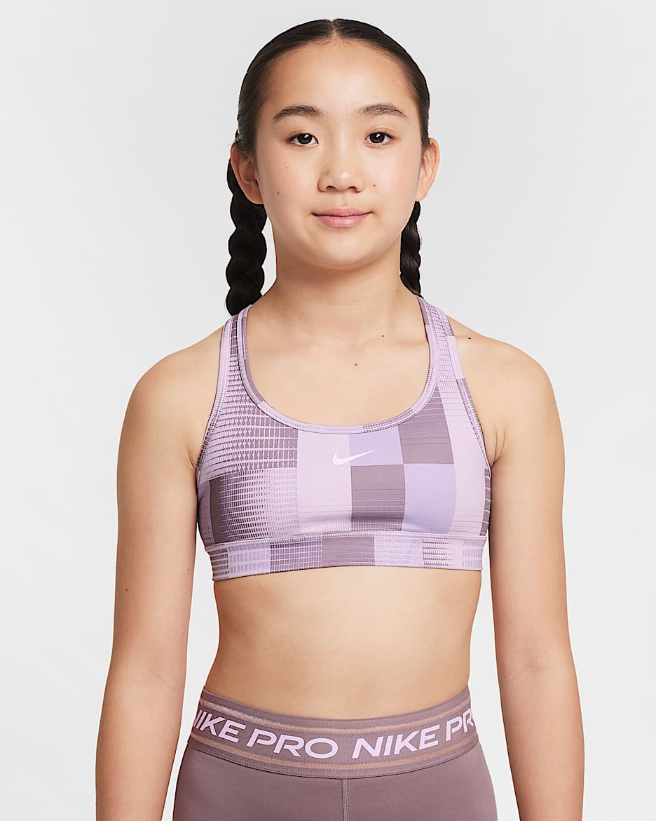 Bra deportivo Dri-FIT reversible para niña talla grande Nike Pro - Hortensias/Muñeca/Blanco
