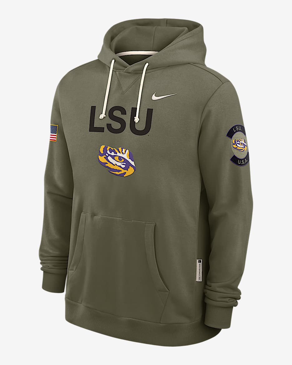 LSU 2025 Military Appreciation Men's Nike Dri-FIT College Pullover Hoodie - Olive