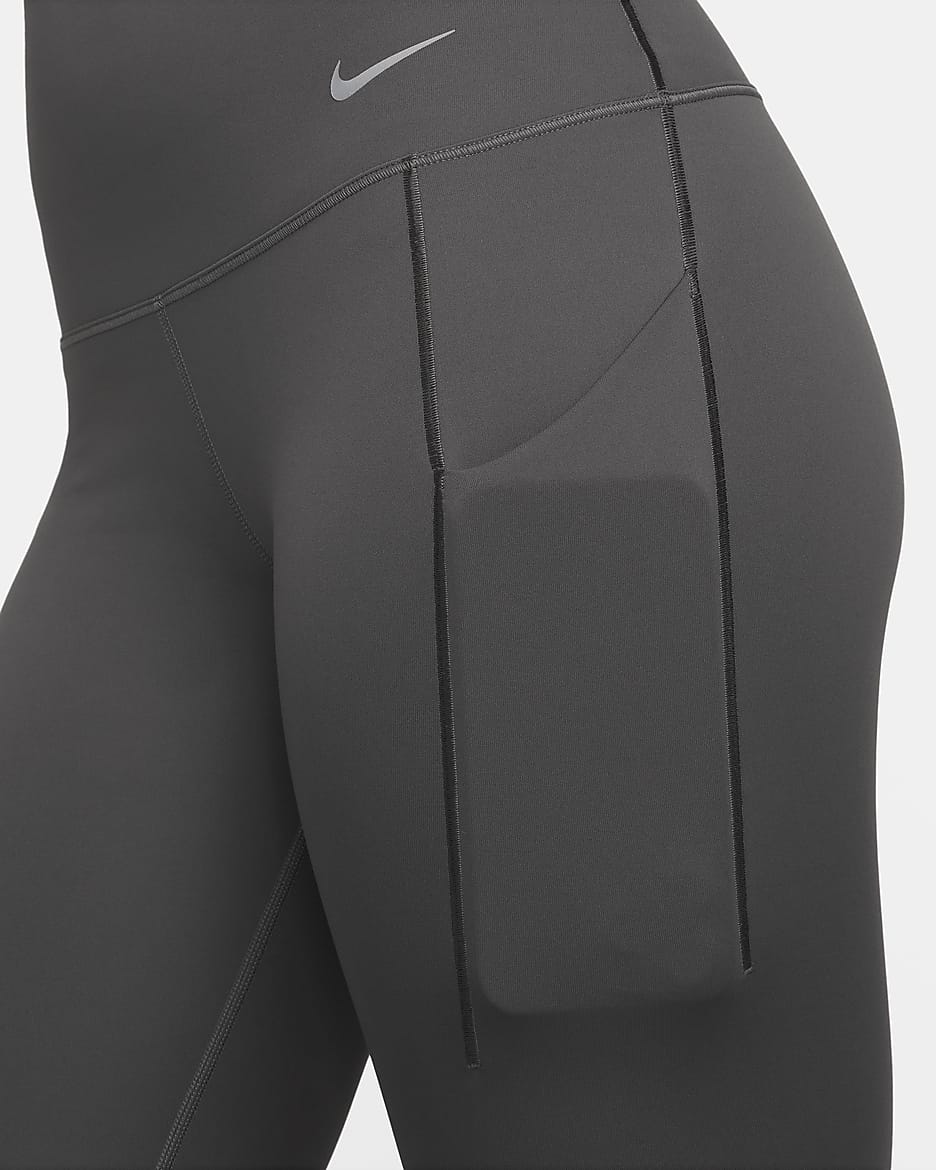 Leggings de 7/8 de tiro alto y sujeción media con bolsillos para mujer Nike Universa - Ceniza medio/Negro