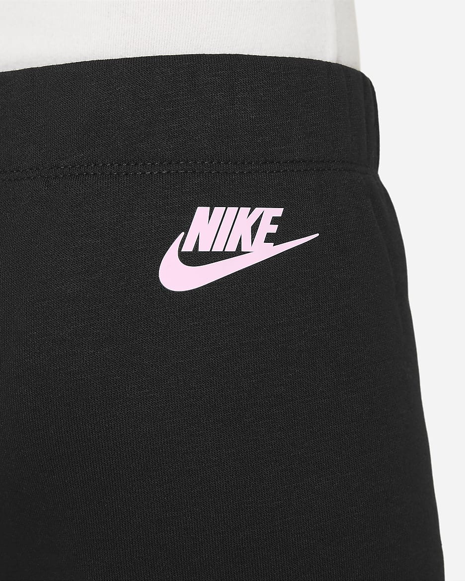 Nike Floral Fleece-bukser med brede ben til mindre børn - sort