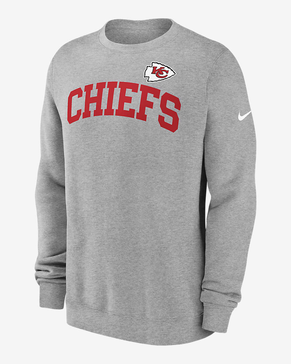 Kansas City Chiefs Club Men's Nike NFL Pullover Crew - Grey Heather