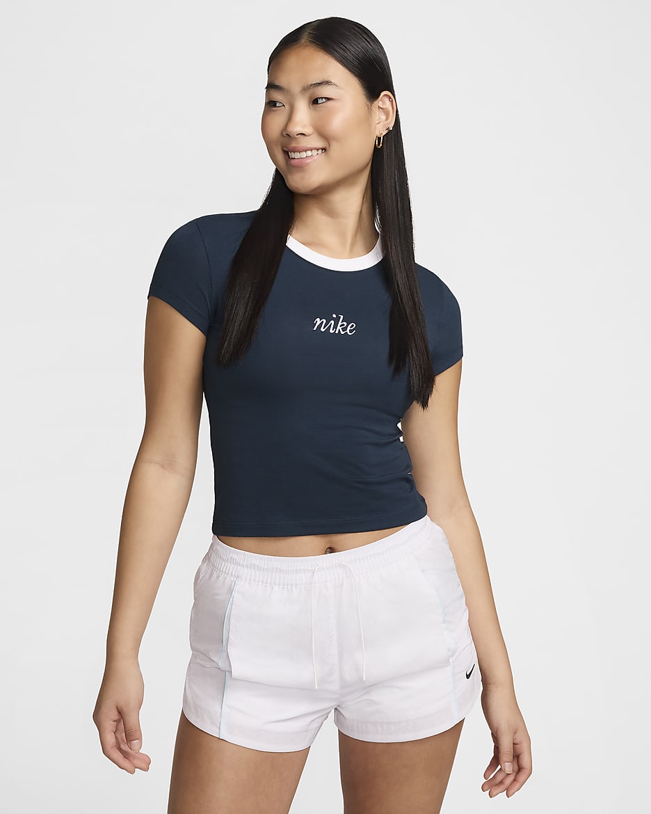 Nike Sportswear Chill Knit Women's Slim Cropped Tee - Armory Navy/White