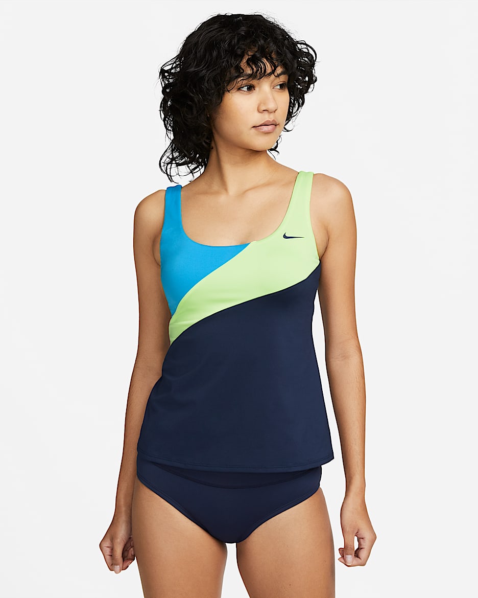 Tankini de natación con cuello en forma de U para mujer Nike - Azul marino medianoche