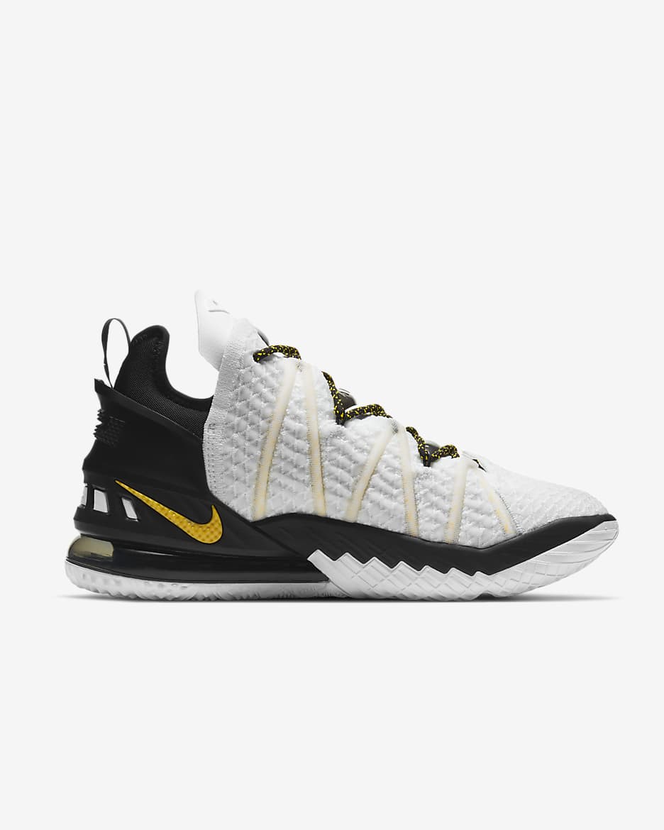 Calzado de básquetbol LeBron 18 “White/Black/Gold” - Blanco/Amarillo/Negro