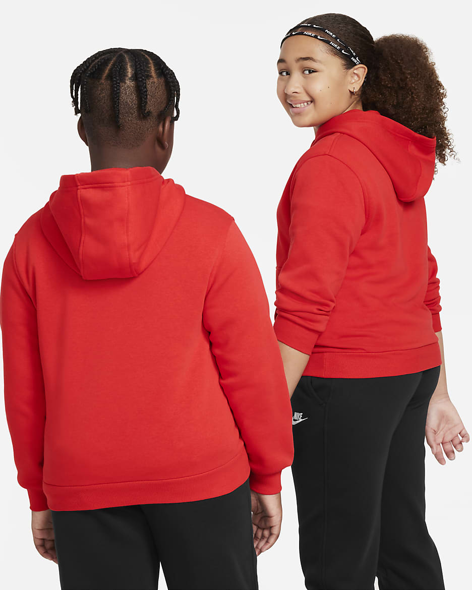 Nike Sportswear Club Fleece Big Kids' Pullover Hoodie (Extended Size) - University Red/White