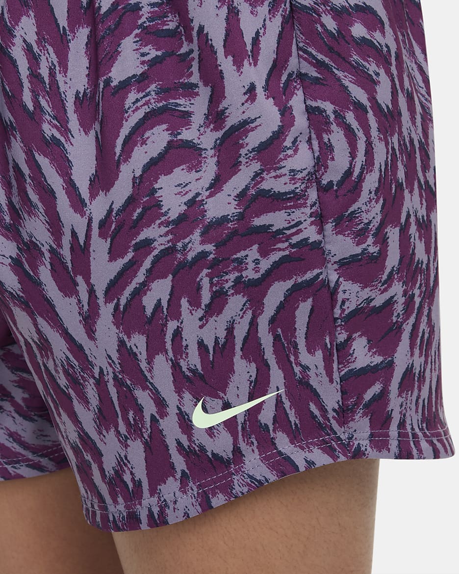 Vævede Nike One-shorts med høj talje til større børn (piger) - Daybreak/Viotech/Vapor Green