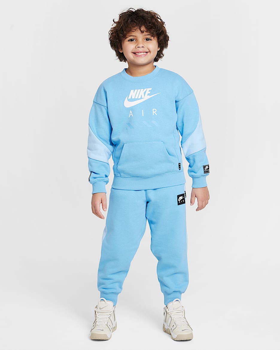 Conjunto de 2 piezas de sudadera de cuello redondo Air Fleece para niños talla pequeña Nike Sportswear - Azul universitario