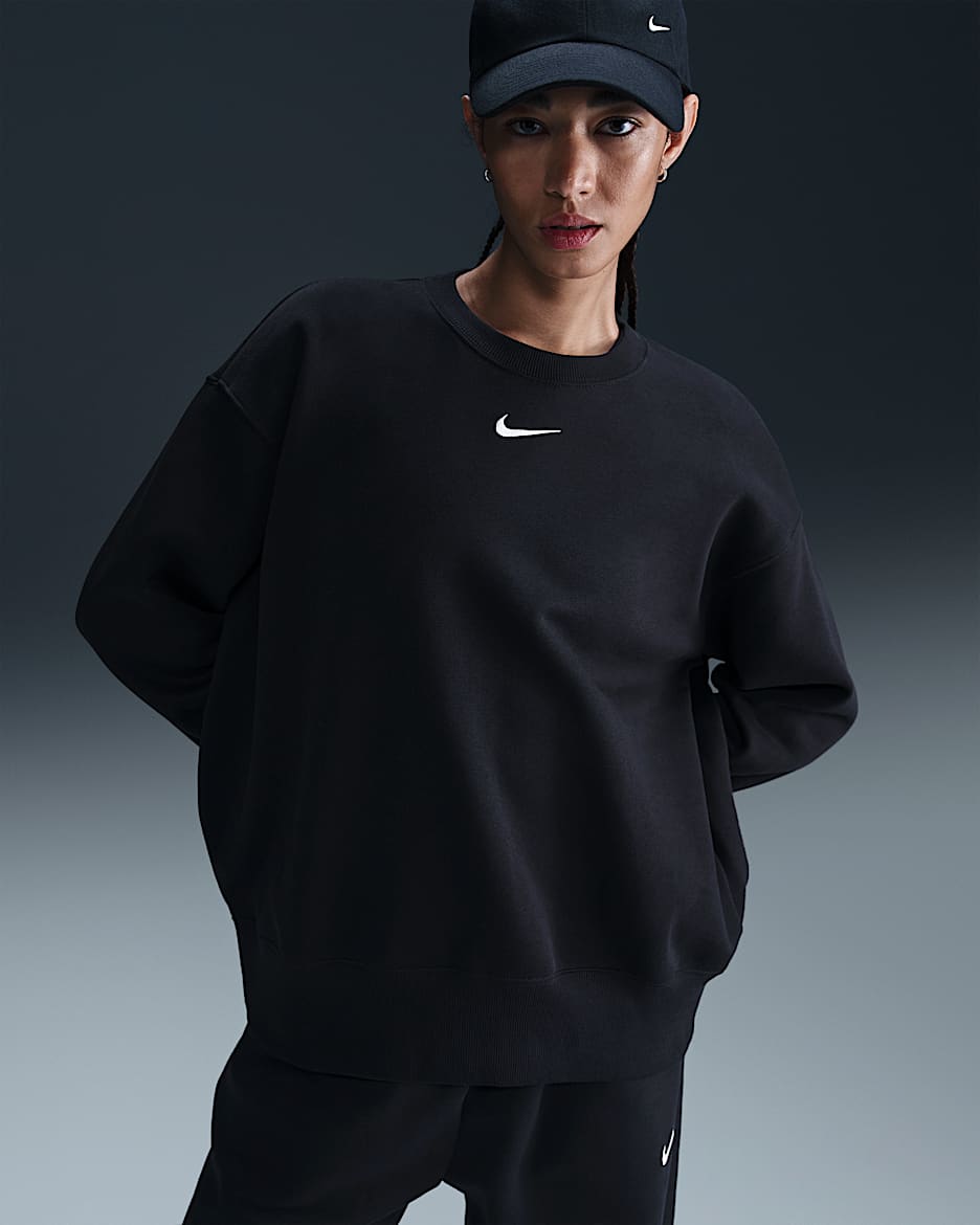 Damska bluza dresowa z półokrągłym dekoltem o kroju oversize Nike Sportswear Phoenix Fleece - Czerń/Sail