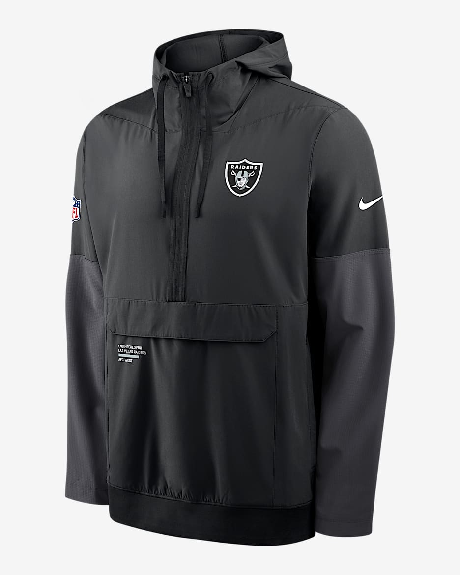 Chamarra Nike de la NFL de medio cierre con gorro para hombre Las Vegas Raiders Well Rounded Anorak - Negro