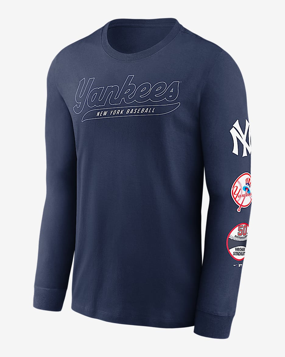 Playera de manga larga Nike de la MLB para hombre New York Yankees Cooperstown Knockout - Azul marino