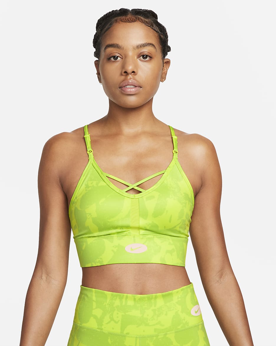 Nike Indy Icon Clash Women's Light-Support Padded Printed Sports Bra - Atomic Green/Atomic Green/Atmosphere