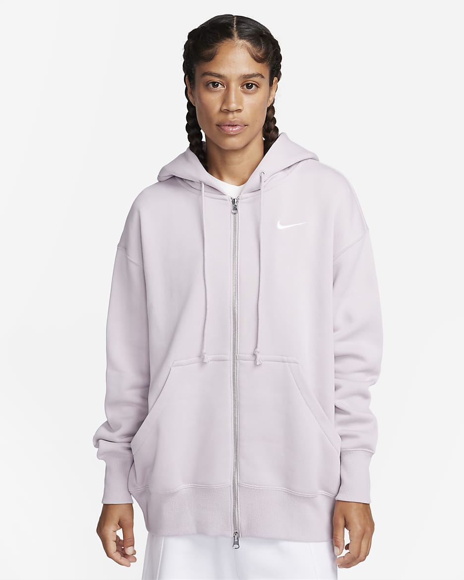 Nike Sportswear Phoenix Fleece Bol Kesimli Tam Boy Fermuarlı Kadın Kapüşonlu Üstü - Platinum Violet/Sail