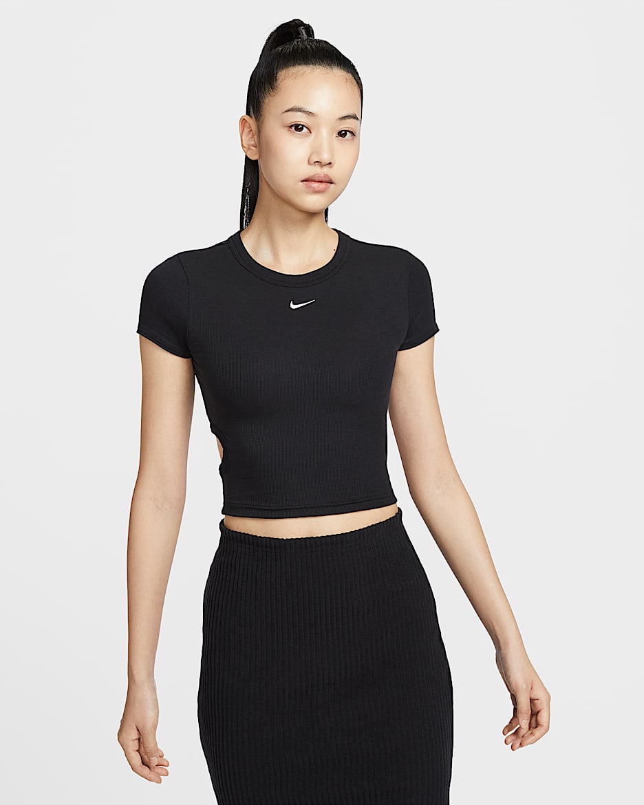 Nike Sportswear Chill Knit Women's Tight Short-Sleeve Cropped Mini-Rib Top - Black/Sail