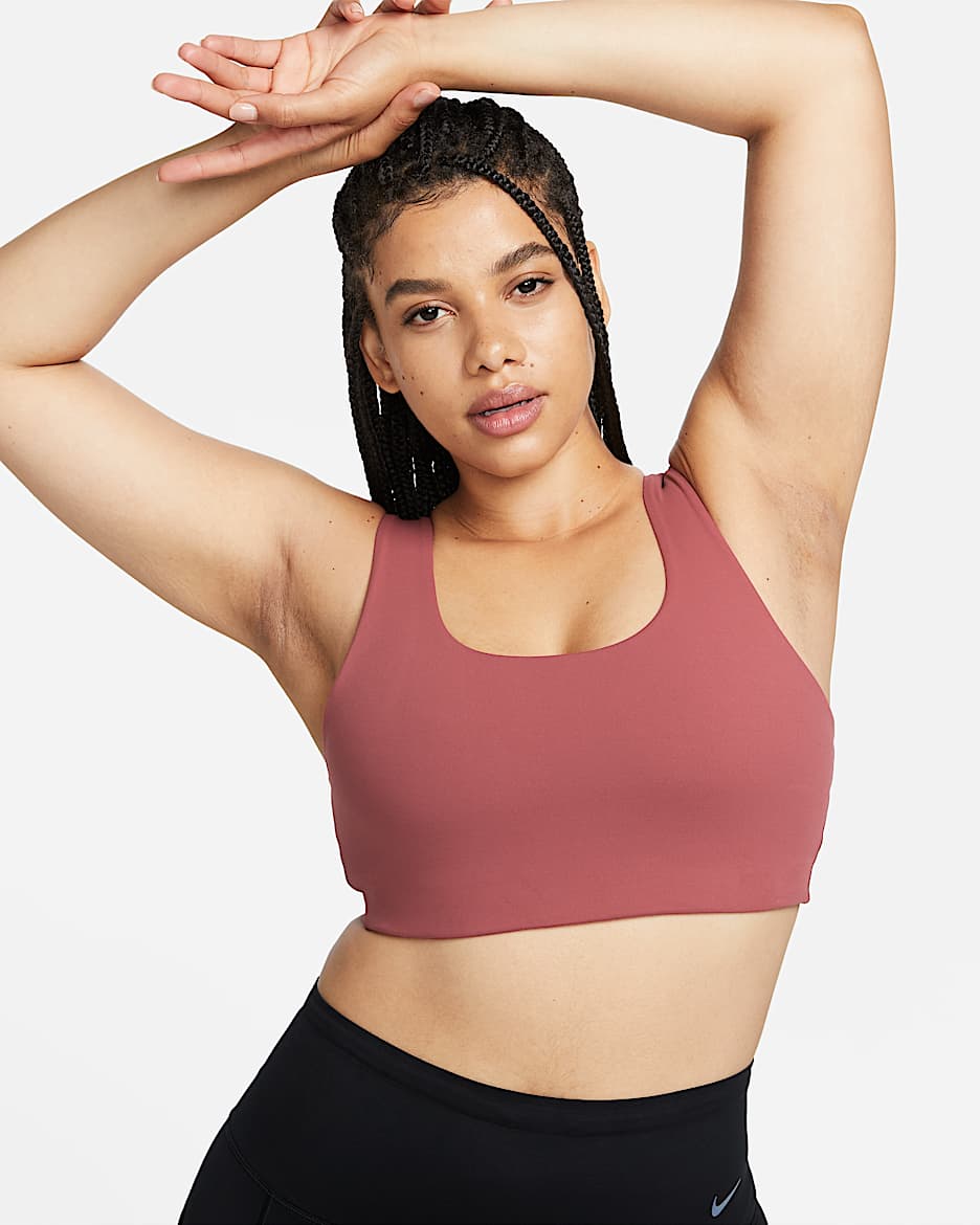 Bra con scollo a U a sostegno leggero con fodera leggera Nike Alate All U – Donna - Cedar/Bianco