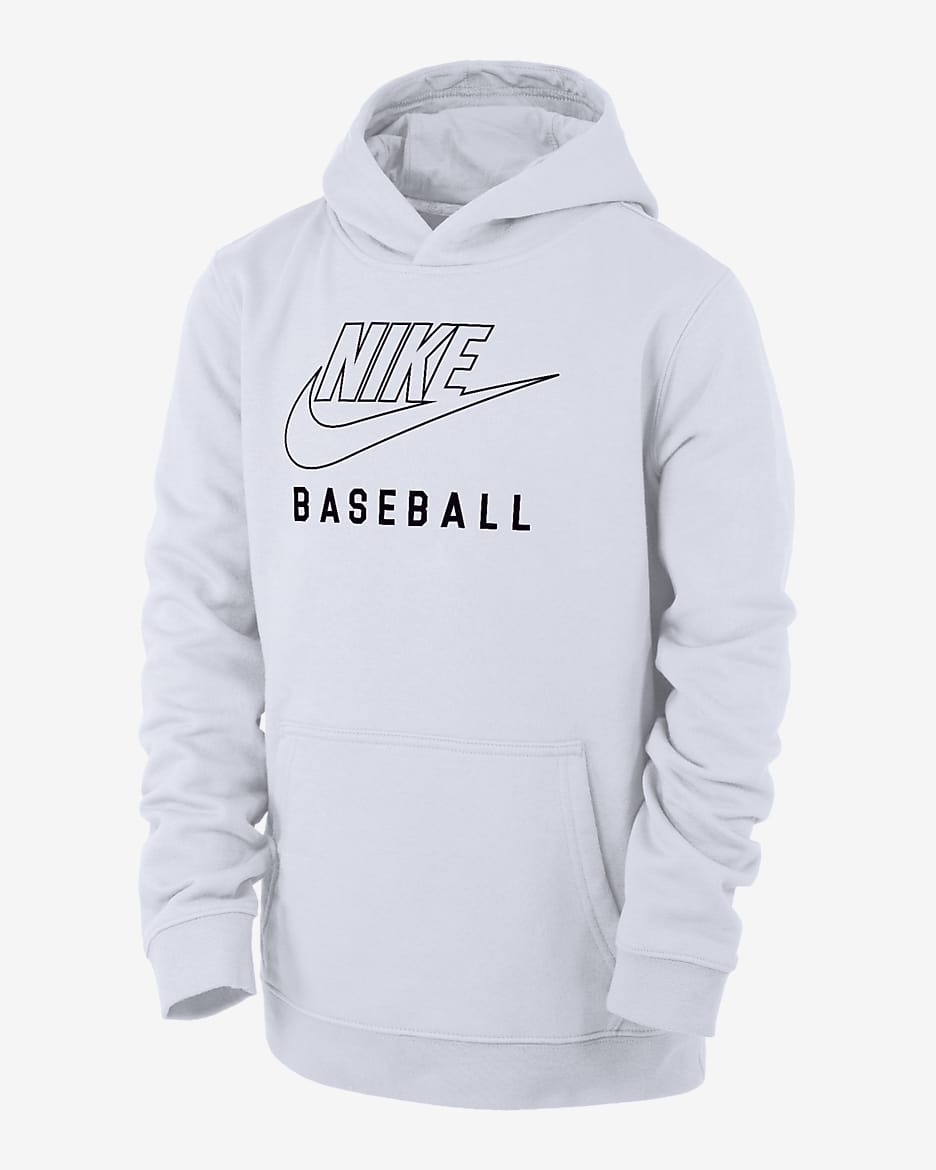 Nike Swoosh Club Fleece Big Kids' Baseball Pullover Hoodie - White