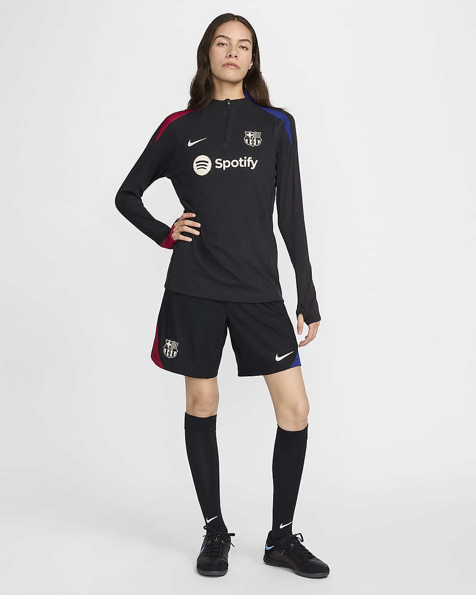 Haut d'entraînement de foot en maille Nike Dri-FIT ADV FC Barcelona Strike Elite pour femme - Noir/Noble Red/Deep Royal Blue/Light Orewood Brown