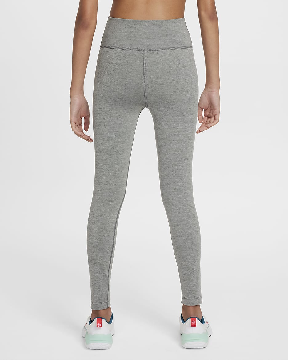 Nike One Big Kids’ (Girls') Dri-FIT High-Waisted Leggings - Smoke Grey/Light Smoke Grey/Heather/White