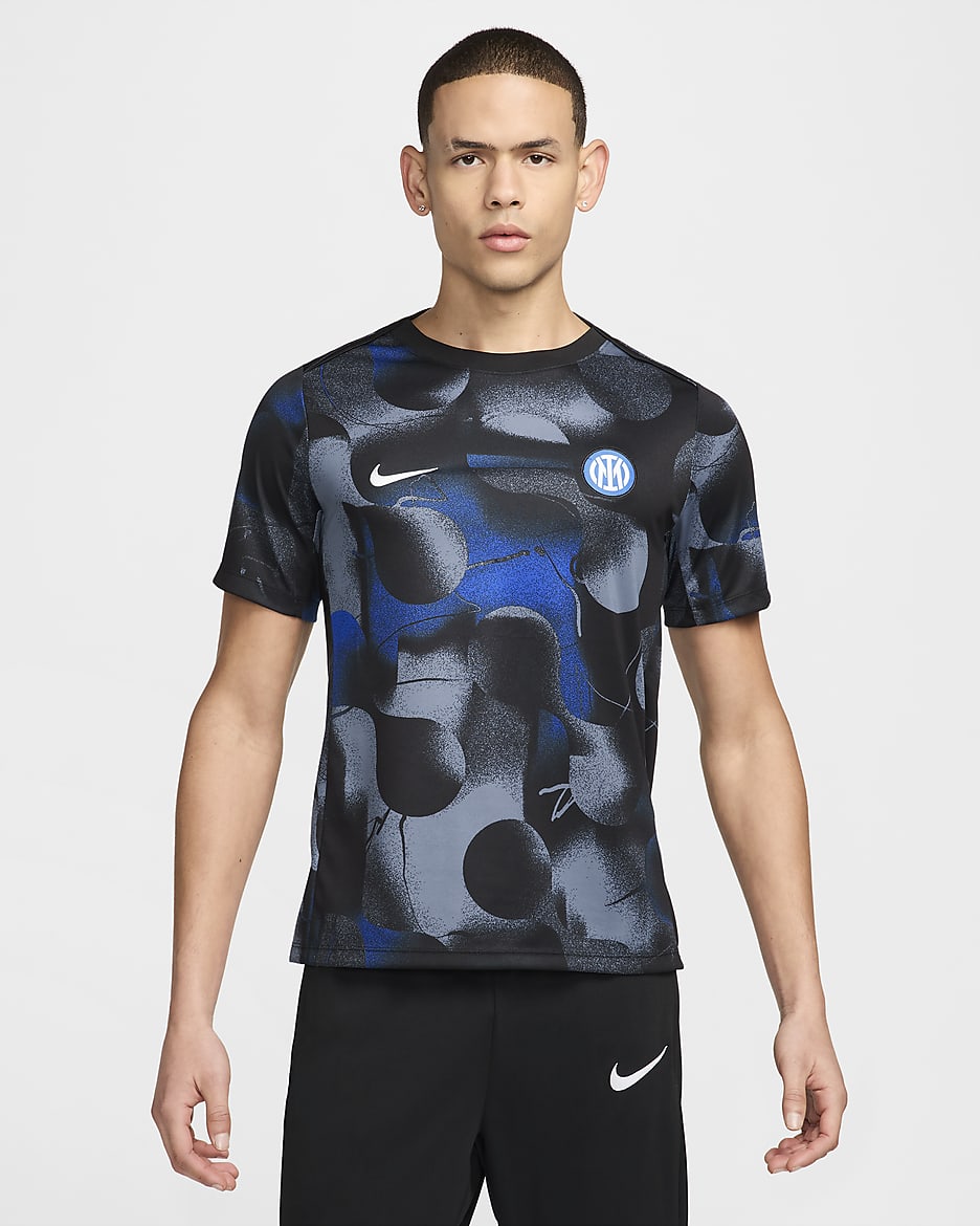 Inter Milan Academy Pro Men's Nike Dri-FIT Football Short-Sleeve Pre-Match Top - Black/Black/Diffused Blue/White