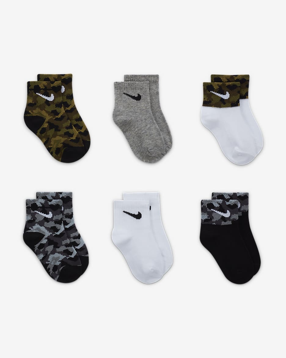 Nike Baby (0-9M) Camo Ankle Socks (6 Pairs) - Black