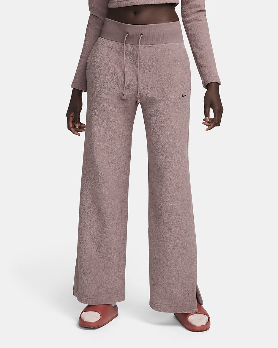 Nike Sportswear Phoenix Plush Women's High-Waisted Wide-Leg Cozy Fleece Pants - Smokey Mauve/Black