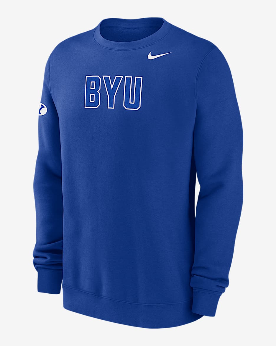 BYU Club Fleece Men's Nike College Crew-Neck Sweatshirt - Game Royal