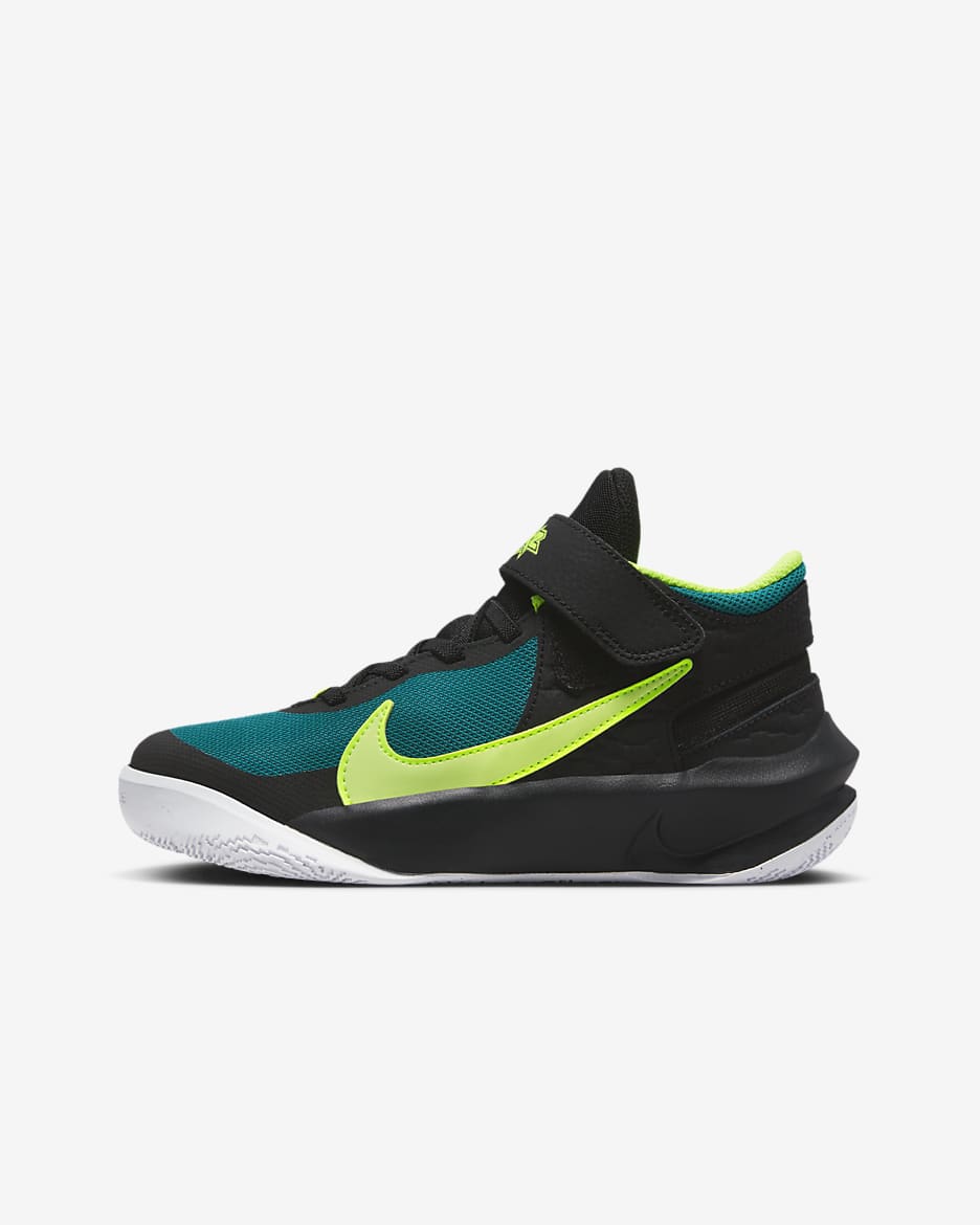 Nike Team Hustle D 10 FlyEase Older Kids' Easy On/Off Basketball Shoes - Black/Bright Spruce/Volt/Barely Volt
