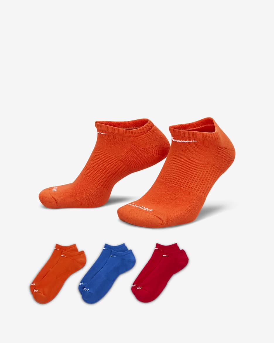 Calcetines de entrenamiento ocultos, con
amortiguación, Nike Everyday Plus (3
pares) - Multicolor
