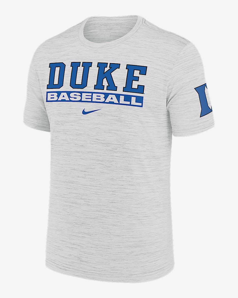 Playera universitaria Nike Dri-FIT para hombre Duke Blue Devils Velocity Baseball Wordmark Stack - Blanco