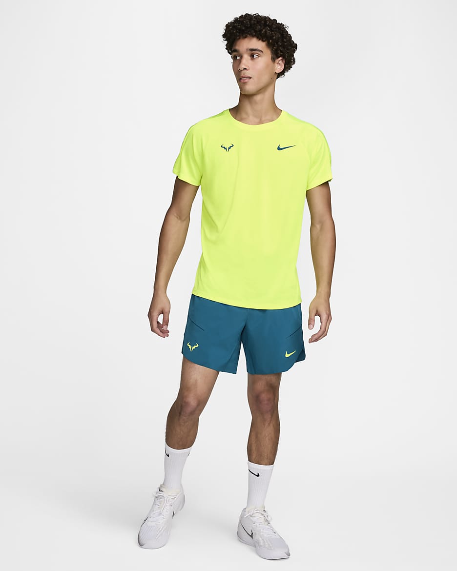 Rafa Challenger Nike Dri-FIT tennistop met korte mouwen voor heren - Volt/Geode Teal