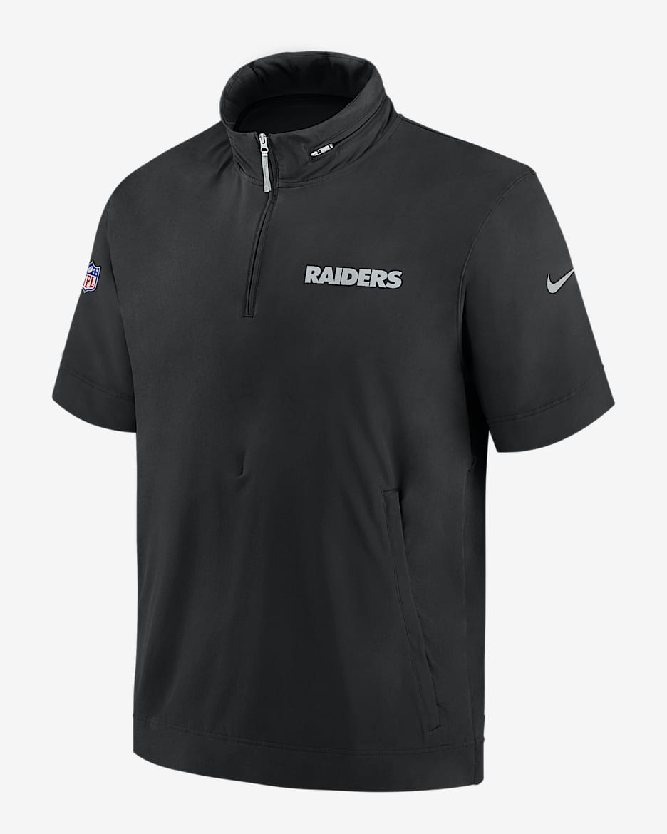 Las Vegas Raiders Sideline Coach Men's Nike NFL 1/2-Zip Short-Sleeve Hooded Jacket - Black