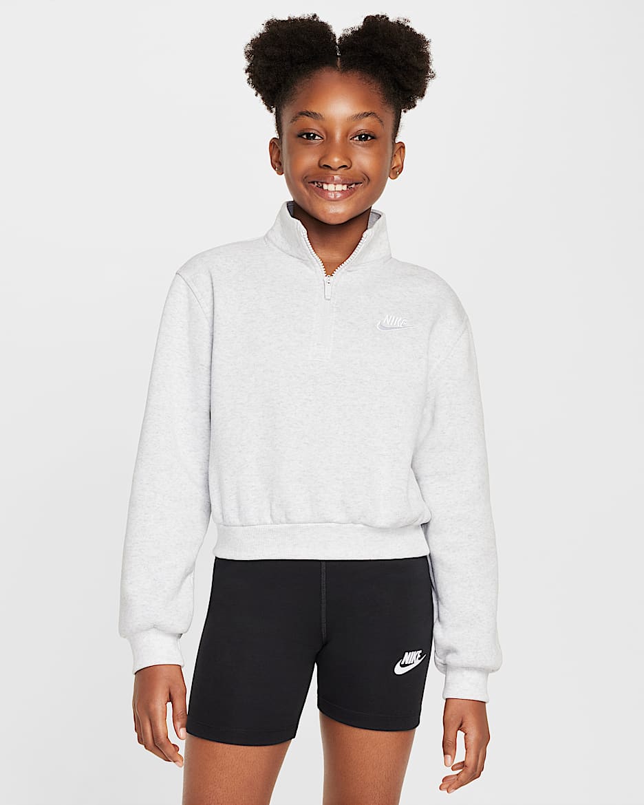 Sudadera de tejido Fleece de medio cierre para niña talla grande Nike Sportswear Club - Abedul jaspeado/Blanco