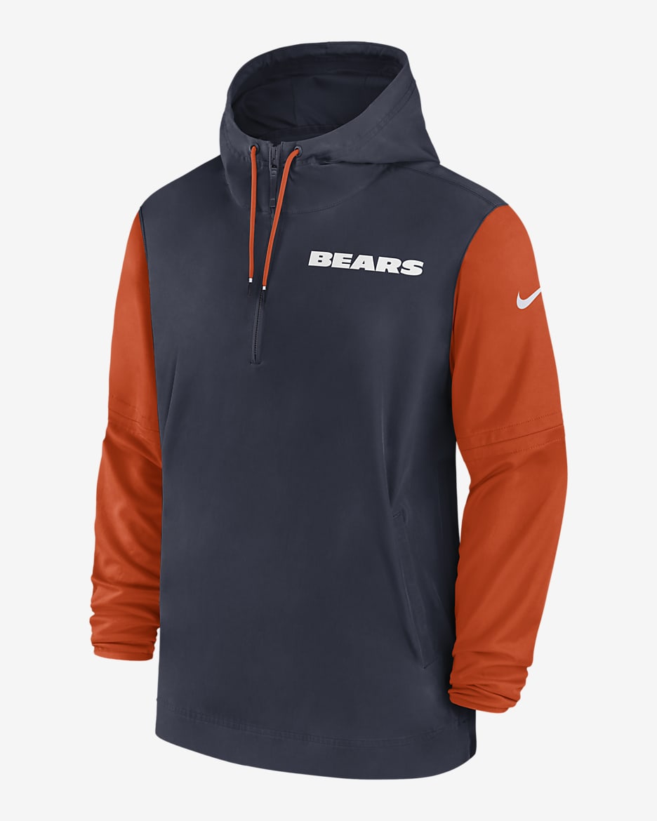 Chicago Bears Sideline Pre-Game Player Men's Nike NFL 1/2-Zip Hooded Jacket - Navy