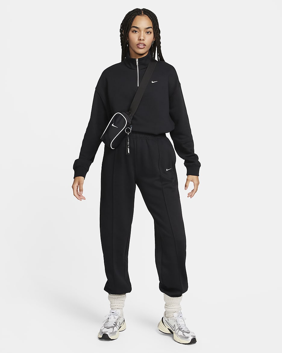 Haut oversize en tissu Fleece à 1/4 de zip Nike Sportswear pour femme - Noir/Sail