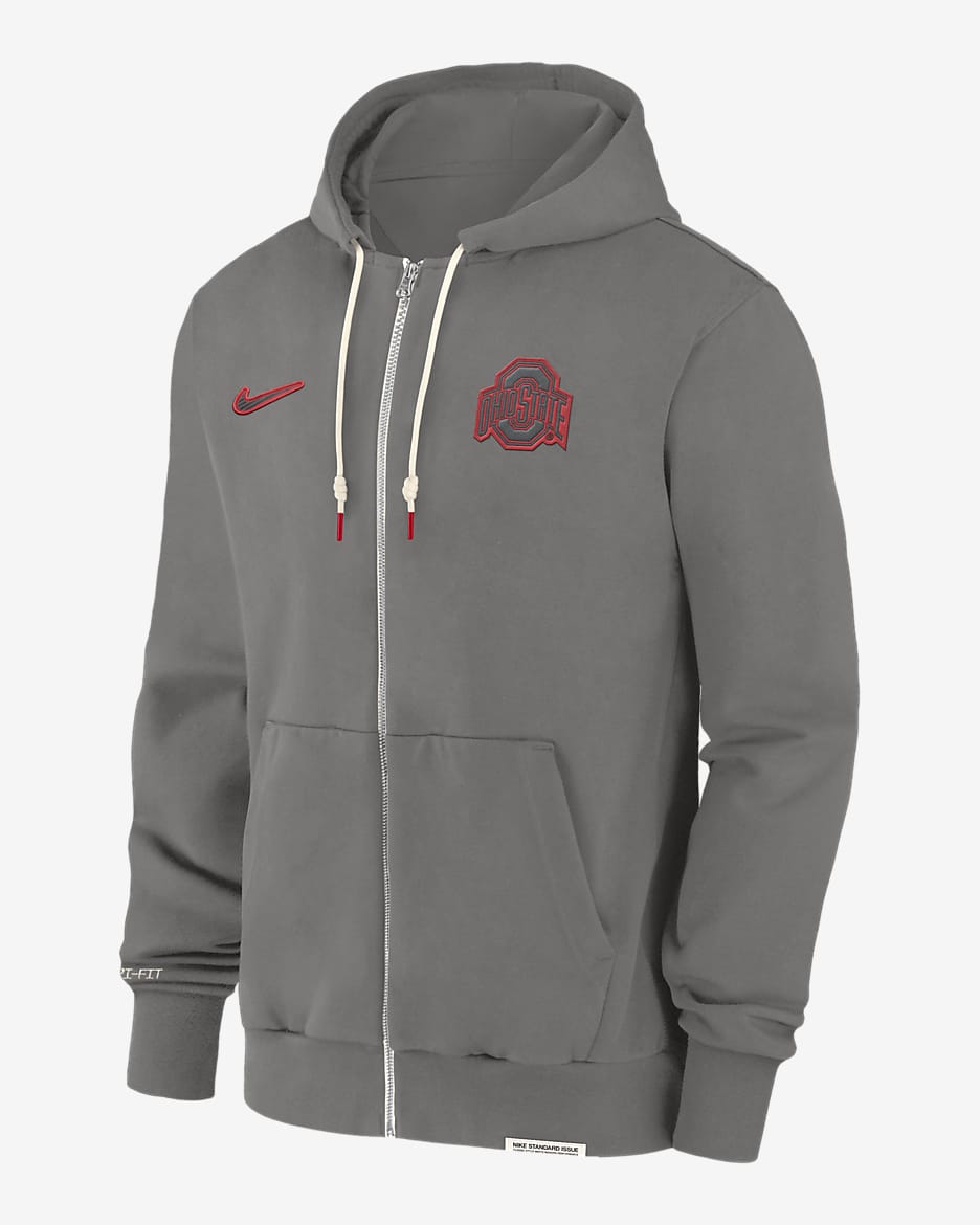 Ohio State Buckeyes Sideline Player Men's Nike Dri-FIT College Full-Zip Hoodie - Flat Pewter/Pale Ivory