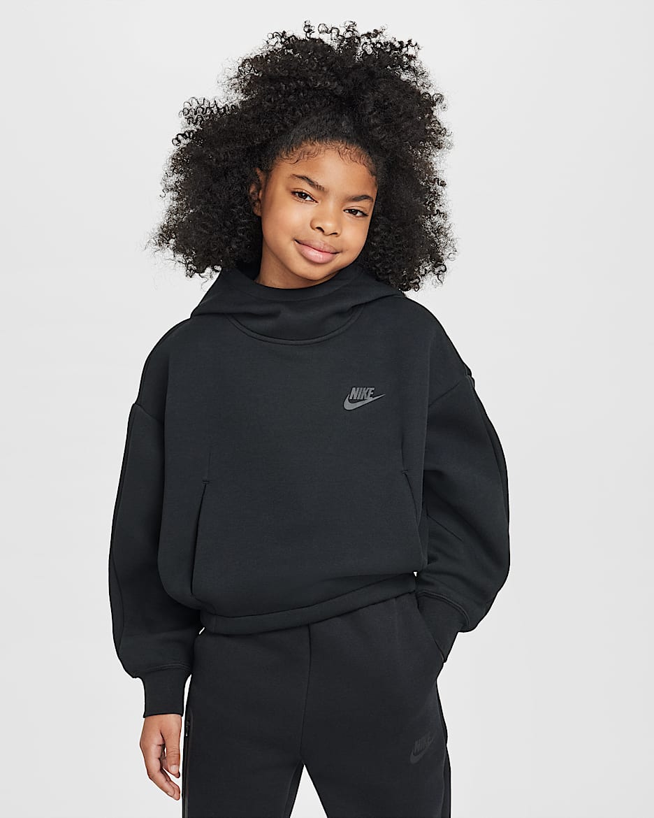 Sudadera con gorro oversized para niña Nike Sportswear Tech Fleece - Negro/Negro
