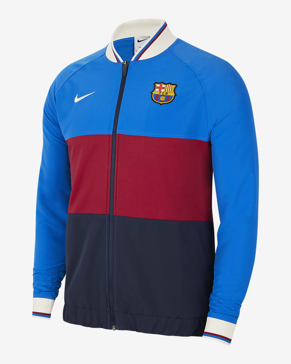 FC Barcelona Men's Full-Zip Soccer Track Jacket - Soar/Obsidian/Noble Red/Pale Ivory