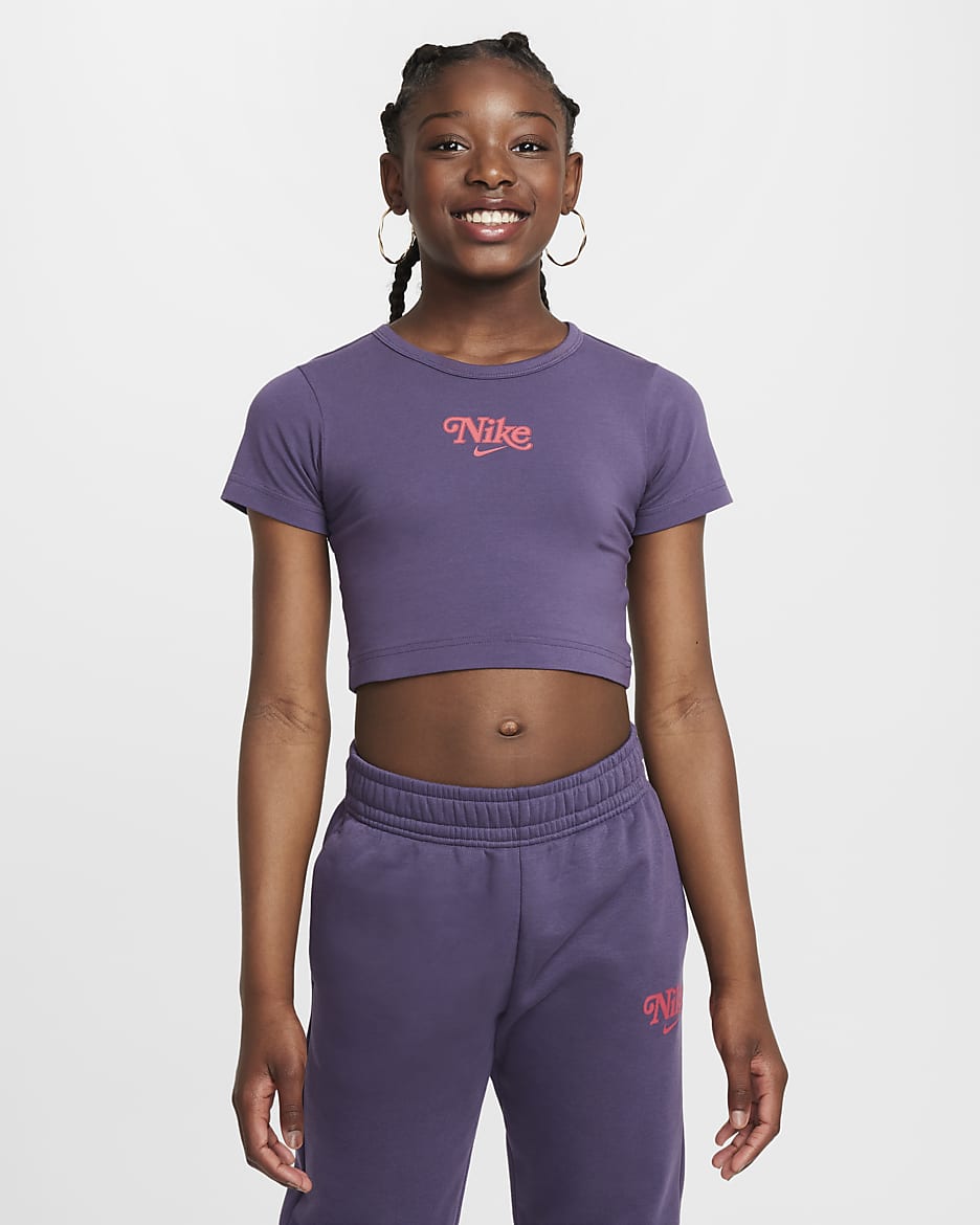 Nike Sportswear Girls' Cropped T-Shirt - Dark Raisin